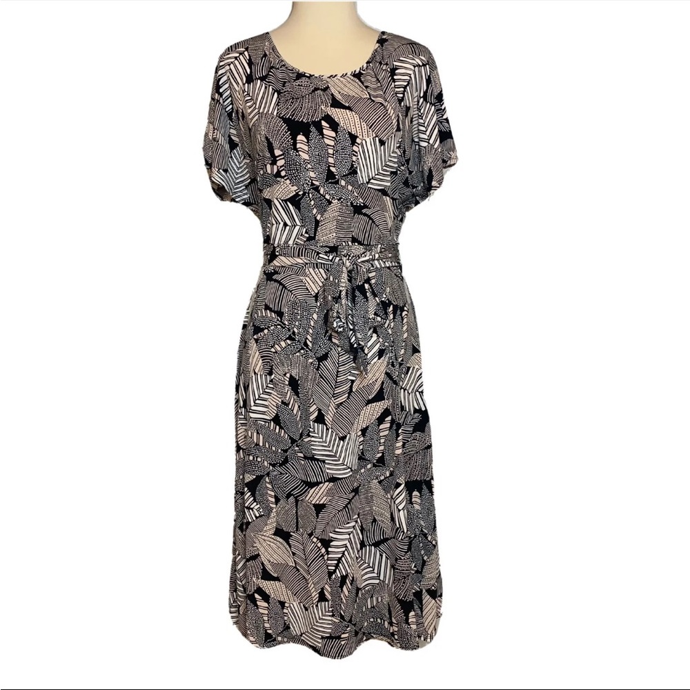 ANN TAYLOR Size 4 Jersey Knit Midi Dress Dolman Sleeve Tie Waist